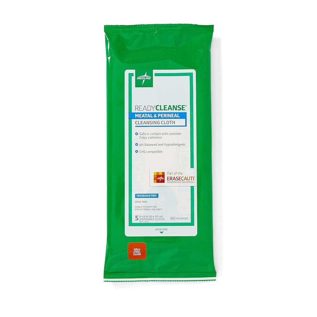 Medline ReadyCleatal Maso a Perineal Cleansing Cloth, Fragrance Free, hypoalergenní, 8 "x 8", 5 Počet (balení po 30)