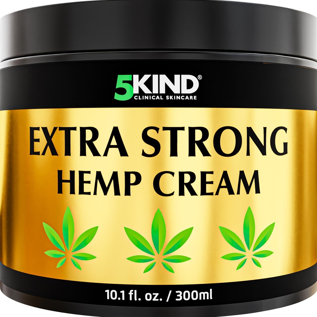 5kind Extra Strong Hemp Cream 10.1 fl oz - Maximální síla - Natural Soothing Relief Joint Cream - Muscle Rub for Lower Back, Joints, Neck, Knees & Shoulders