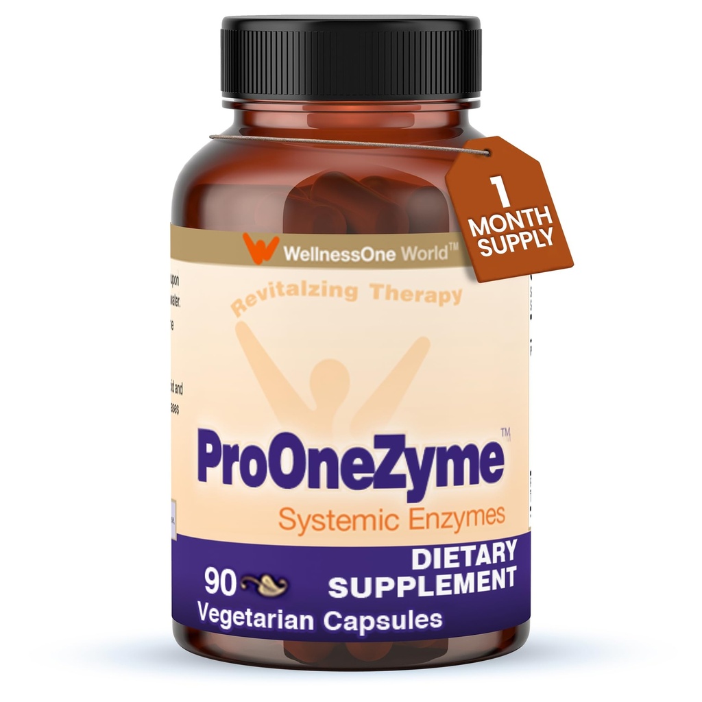 WellnesSOne ProOneZyme Digestive Enzymy Doplňky - Systémové proteolytické enzymy pro stravení, Gut Health, Gas Relief & Bloating - Obsahuje Bromelain, Nattokináza, Protéza & Více - 90 Kapsle