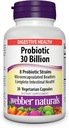 Webber Naturals Probiotika, High Potency, 30 Milionů CFU, pro muže, ženy, a dospělé, Stabilní (No Liberation Required), 8 Probiotic Straines, 30 Vegetariánské kapsle, pro stravovací zdraví