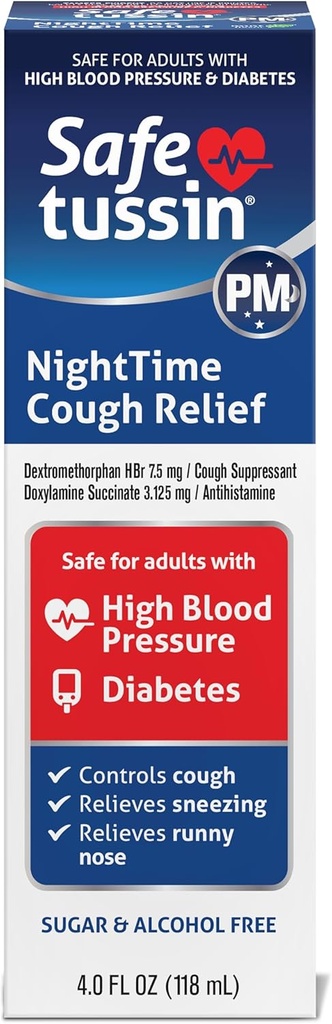 Safetussin PM Night Time Cough Relief Sirup, 4 Ounce láhev