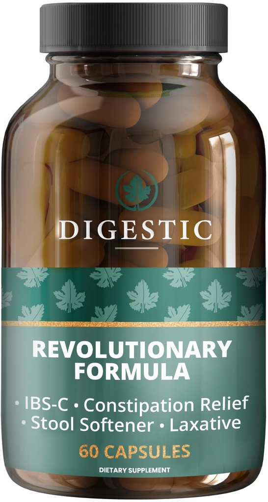Digestic - Laxativní pro zácpu Relief, Stool Softener pro IBS Těžké a silné zácpy 100% přírodní - 60 Kapsle - Colon Cleanse, Detox Cleanse, Plyn a Bloating Stomach Relief pro dospělé