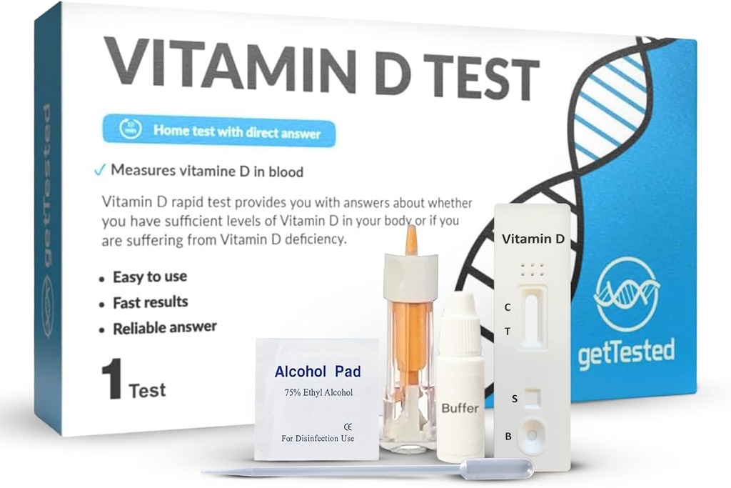 getTested vitamin D Test Kit doma - Self Test na nedostatek vitaminu D - Rychlé, přesné výsledky - Snadno použitelné - No Lab Required - Obsahuje Lancet Buffer kazeta - Prst Prick krevní test