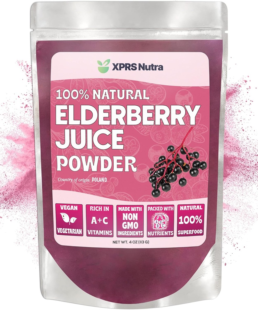 XPRS Nutra Elderberry Juice Powder - Elderberry Powder Organic Fruit Juice Mix - Powder Elderberry dodatek bohatý na vitamíny A a C (4 oz)
