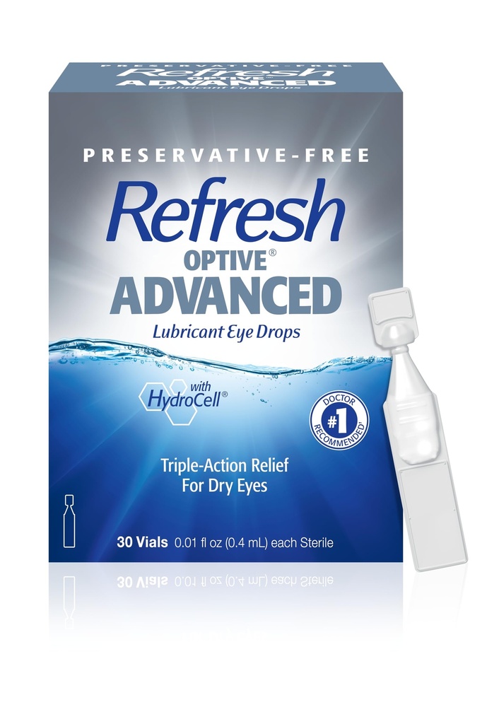 Refresh Optive Advanced Lubricant Eye Drops, Preservative- Free, 0.01 Fl Oz Single- Use Containers, 30 Count