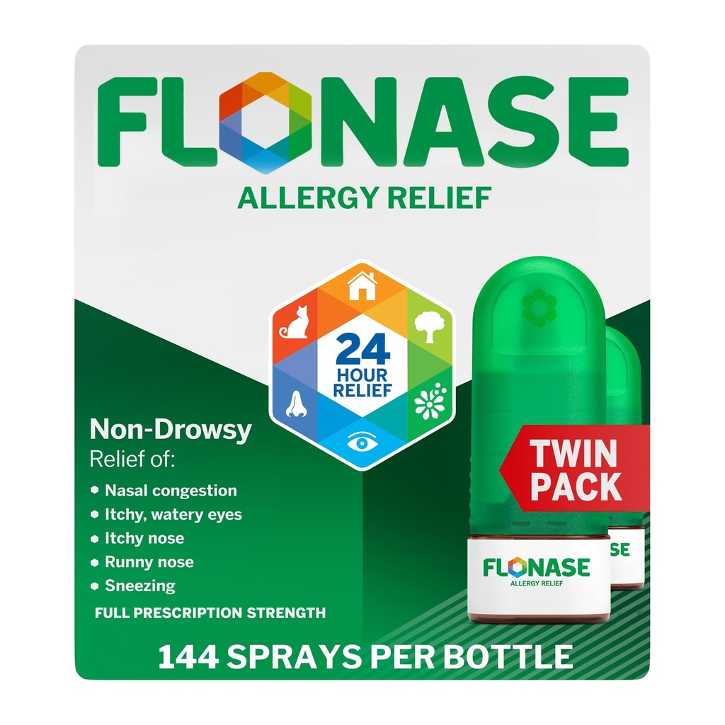 Flonáza Alergie Relief Nasal Spray, 24 hodin Non Drowsy alergie Medicine, Metered Nasal Spray - 144 Spray (Pack of 2) - Podzim a sezónní alergie Relief