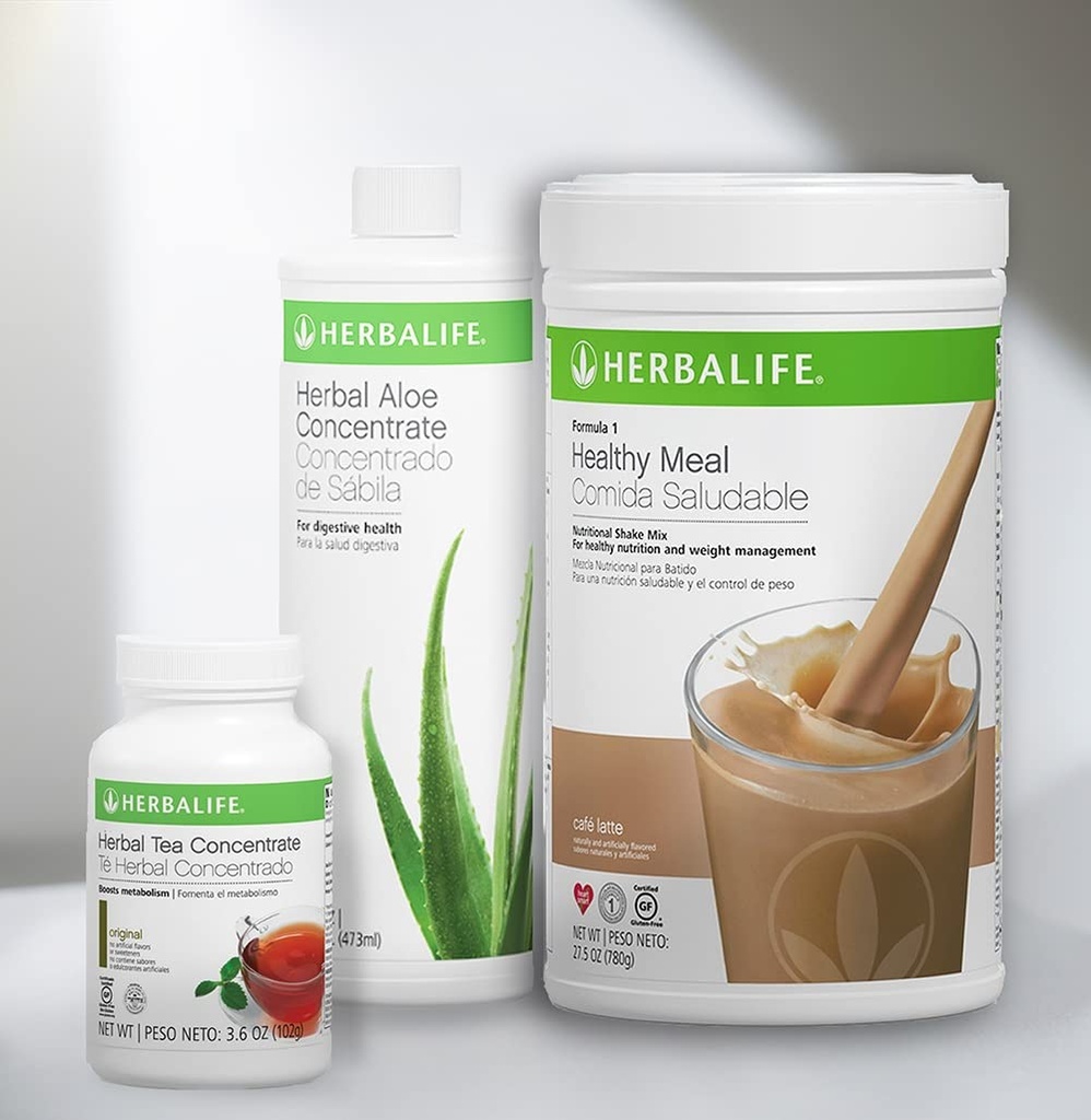 Trio Combo HERBALIFE Formule 1 Zdravý nutriční Shake Mix (Cafe Latte 780g) -Herbal Aloe Concentrate Pint (Original 473ml) - Herbal Tea Concentrate (Original 102g)
