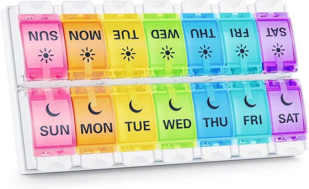 BUG HULL Pill Organizátor AM PM Artritida Friendly, BPA Zdarma Pill Box 2 krát denně, Velký Pill Kontejner, Týdenní medicína Pill Organizátor, Pill Pouzdro 7 Den pro vitamíny, doplňky