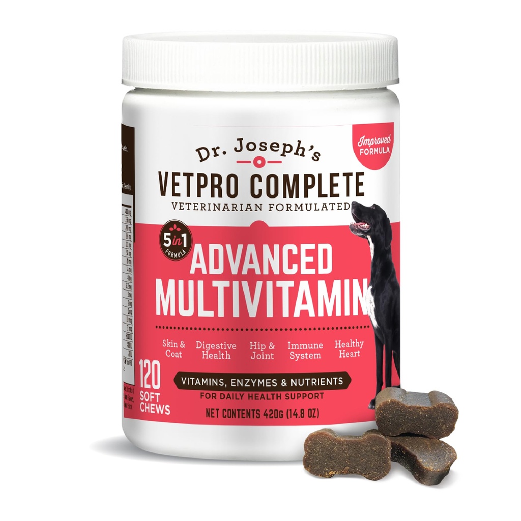 Dr. Joseph VetPro Kompletní multivitamin Dog Dodatek, 120 Počet (Velký pes 60 Day Supply), 5in1 Žvýkání s vitamíny, Enzymy & Nutrients, Hip & Společné zdraví, imunitní systém & Alergie Podpora