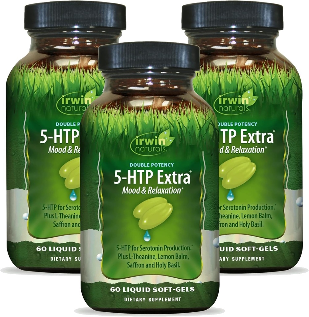 Irwin Naturals Double Potency 5-HTP Extra - 60 Liquid Soft- Gely, balení 3 - pro relaxaci a výrobu serotoninu - 90 Celkem Služeb