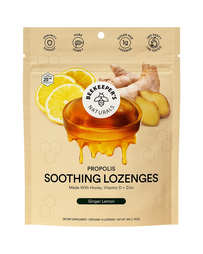 Beekeers Naturals Ginger Lemon Lozenges, 14 Ct