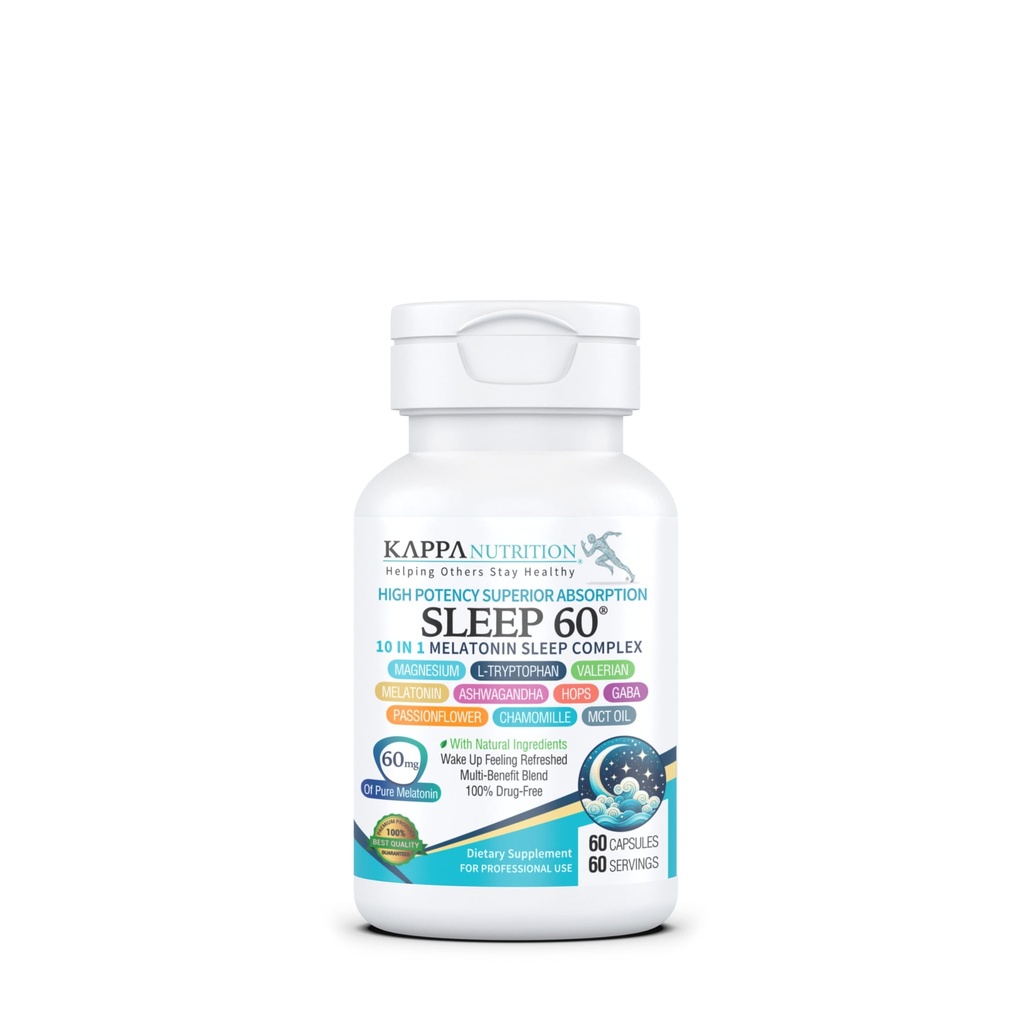 KAPPA NUTRITION Sleep 60, Sleep Aid, 60mg melatoninu, 60- denní zásobování, Non-Habit Forming Vegan Kapsle Přírodní ingredience pro snadnější Bedtime, Bylinný dodatek, Valerian Kořen, Heřmánek Non- GMO