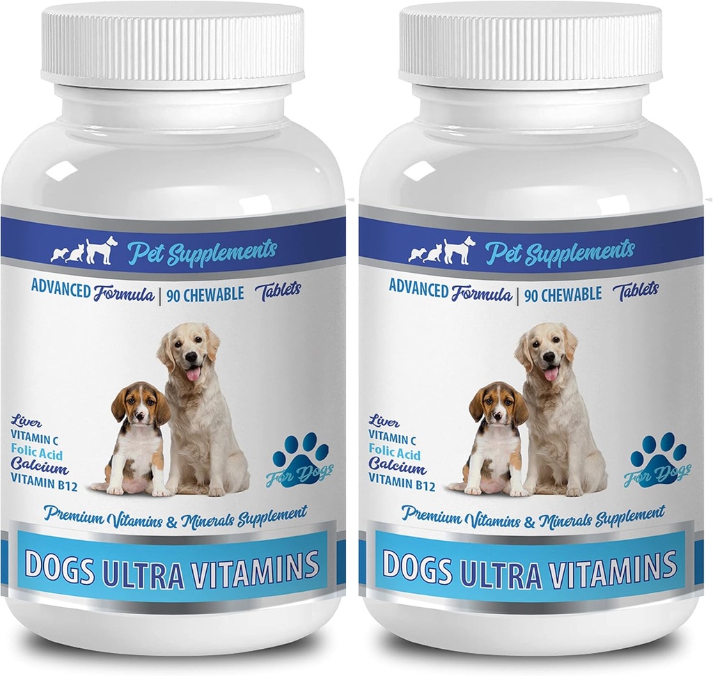 Kostní podpora pro štěňátka - Psi Ultra Vitamíny - CHEWABLE - Advanced Formule - Premium Minerály - Pes Vápník Kosti - 2 Lahvička (180 Žvýkačky)
