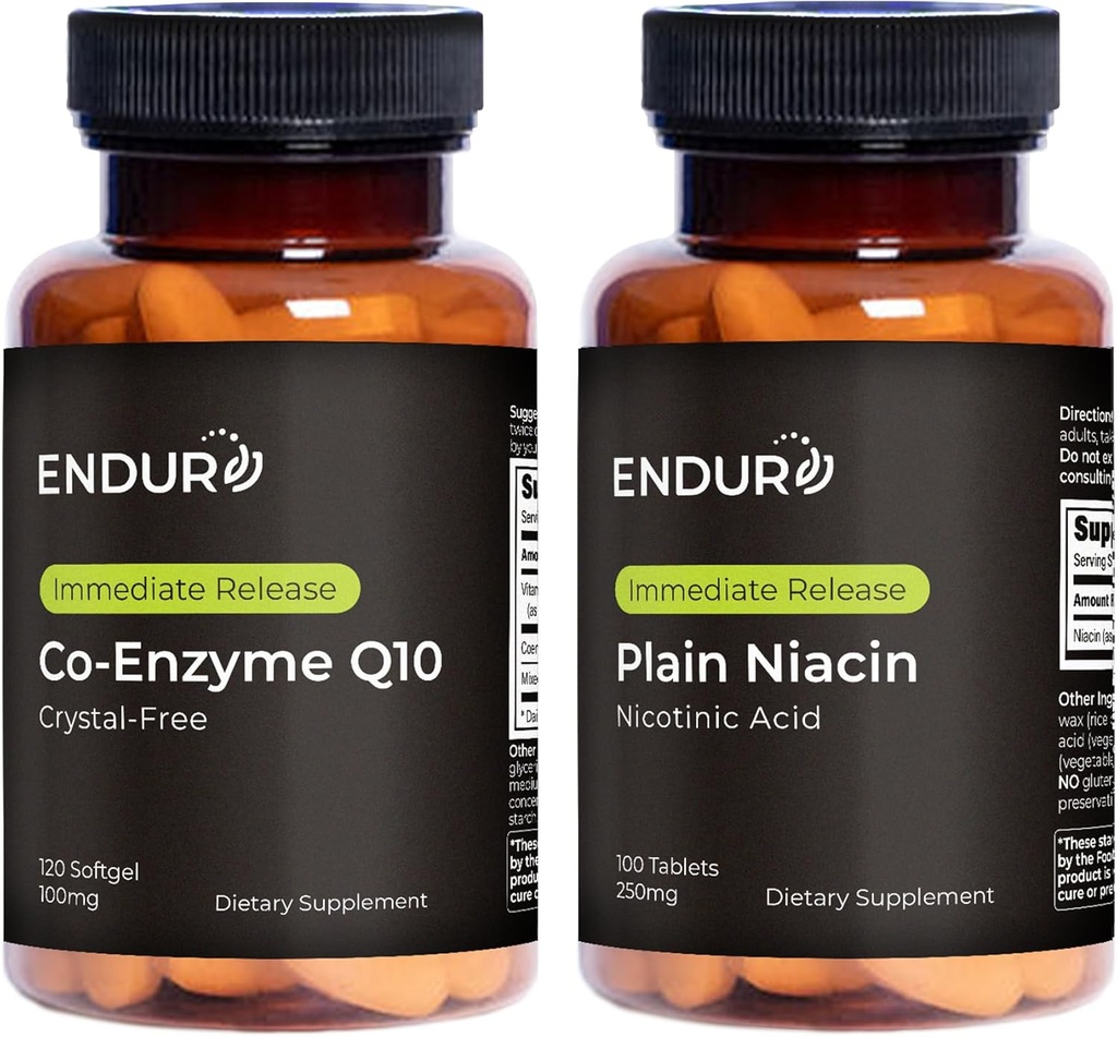 Endurance Products Co-enzyme Q10 Crystal- Free (120 softgels) B3 Plain Niacin