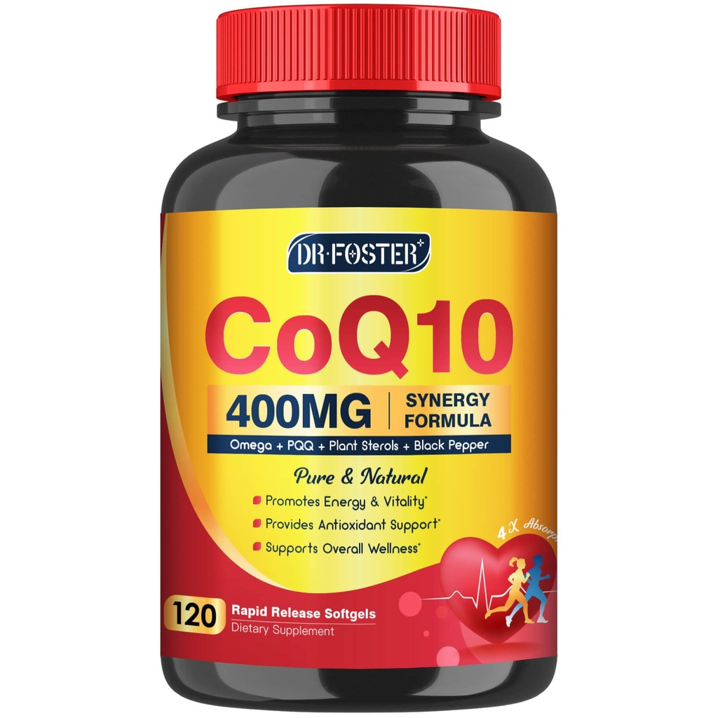 CoQ10 400mg SoftGels COQ10 - CQ10 Koenzym Q10 dodatek, Plus PQQ, Omega 3, a vitamín E, pro srdce a buněčnou energii, 120 Služeb
