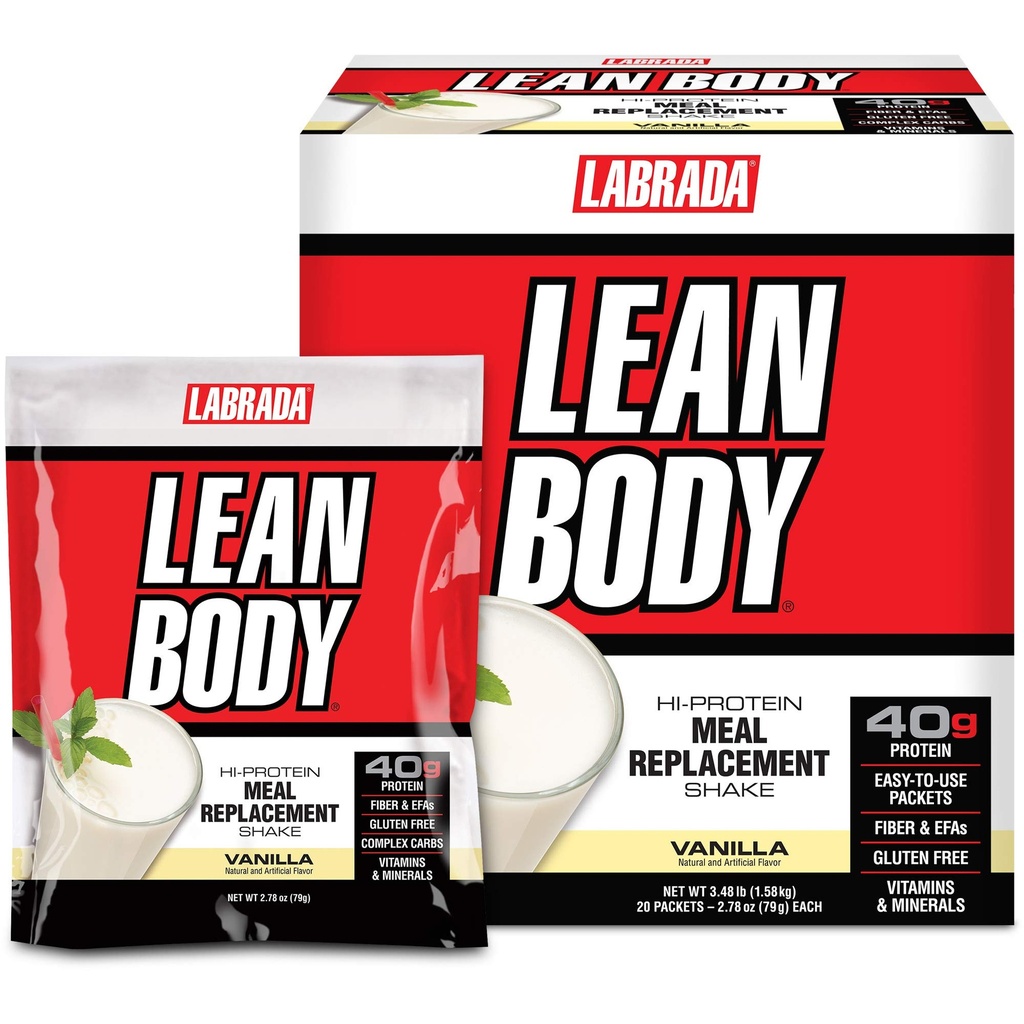Lean tělo MRP All- In- One Vanilla Strava Náhradní Shake, 40g protein, Syrovátka, 8g Zdravé Tuky EFA & Fiber, 22 Vitamíny a minerály, Žádná umělá barva, Gluten Free, (20 Packets)