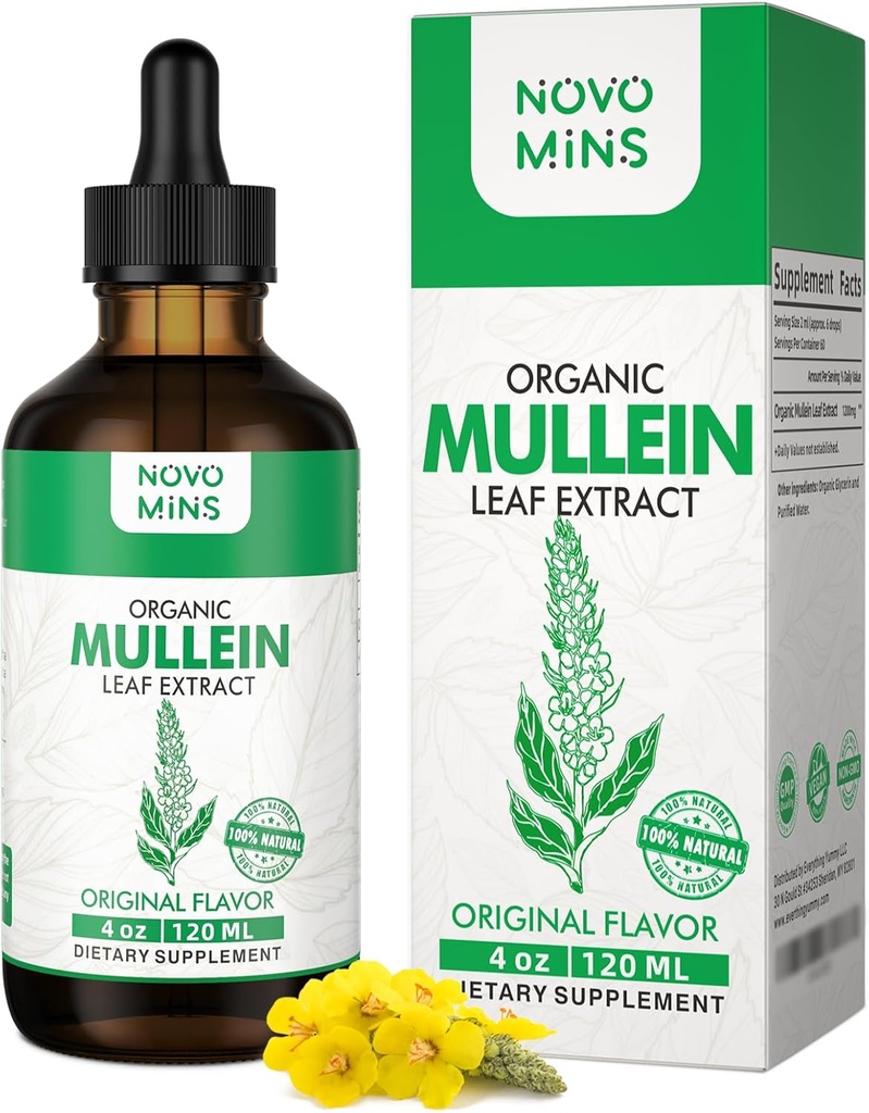 Mullein Leaf tinktura - Lung Cleanse - Vegan Lung Detox - Respirační zdraví a imunitní podpůrné kapky - přírodní doplněk tekutý extrakt 4 fl.oz. Chlorofyl