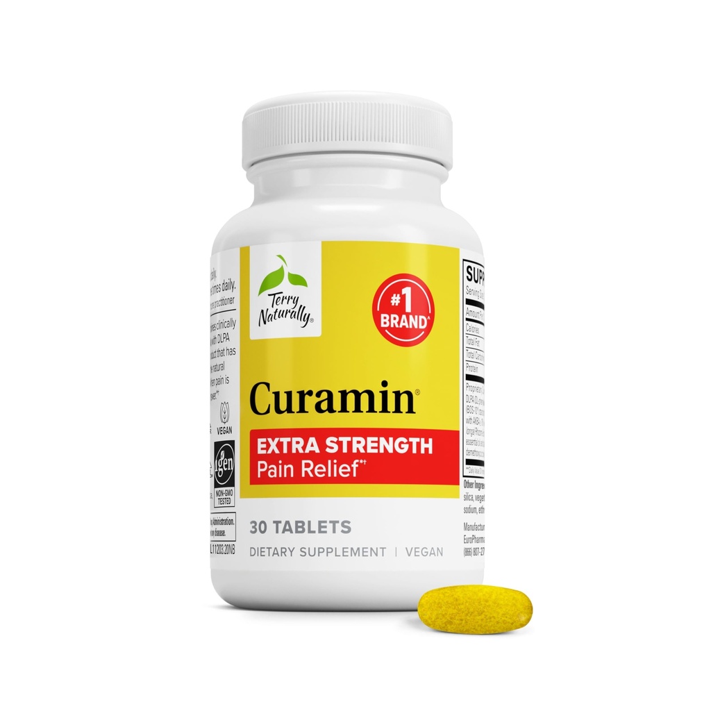 Terry Přirozeně Curamin Extra Strength - Kurkumin & Boswellia Supplement pro podporu zdravého oběhového oběhu - Turmerický dodatek pro podporu spojů, Muscle Health & Endorphin Production - 30 Tablet