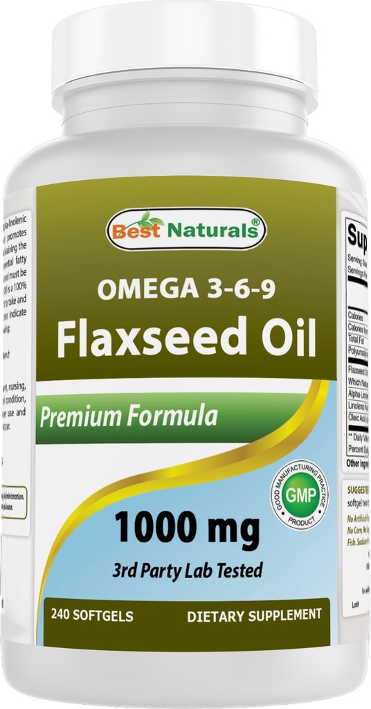 Nejlepší Naturals Flaxseed Oil 1000 mg 240 Softgels - Omega-3-6-9 for Heart Health
