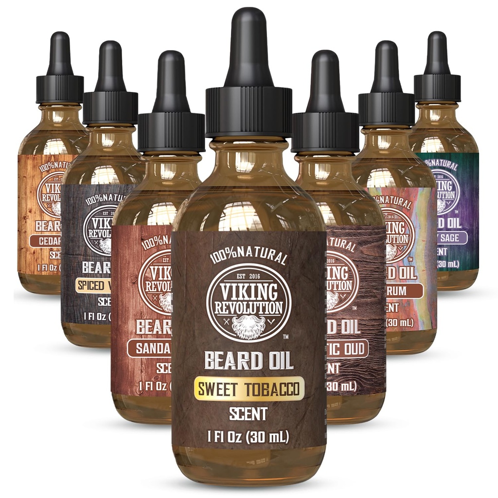 Viking Revolution Sweet Tobacco Beard Oil for Men - Natural Mens Beard Oil with Argan Oil and Jojoba Oil - Beard Softtener, Posilovače a Moisturizes - Beard Conditioner for Men (Sweet Tobacco, 1Pack)