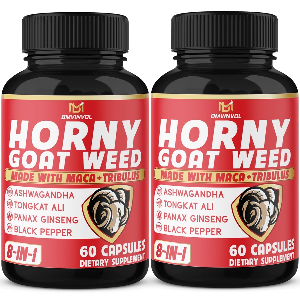 BMVINVOL (2 Packs) Horny Goat Weed Kapsle s Maca, Tribulus, Ginseng. Ashwagandha, Tongkat Ali - 8-in-1 for Support Energy Levels