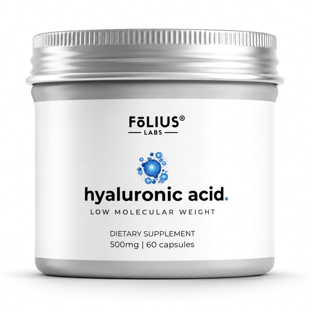 Ultra vysoká čistota Hyaluronová kyselina Kapsle 500 mg - 95% Hyaluronát sodný - Vysoce čištěný a biologicky dostupný - Nízká molekulová hmotnost - Non- GMO fermentovaný - 60 Kapsle