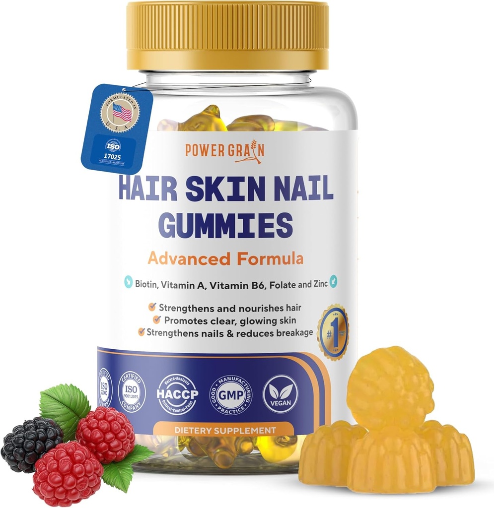 Prémiová vlasová kůže a nehty Gummies - 5000 Mcg Biotin Vegan Vitamíny pro muže a ženy - Podporuje zdravý růst vlasů, silné nehty, zářivá kůže - 10X Extra síla - Blueberry Flavour