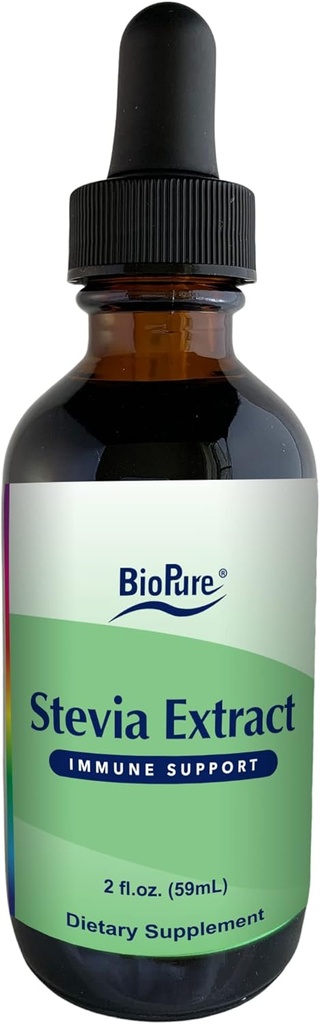 BioPure Stevia Certified Organic Extract - Celý listový bylinný tinktura s bioaktivními sloučeninami na podporu imunitní funkce, microbiome Balance & Gut Health - 2 fl oz