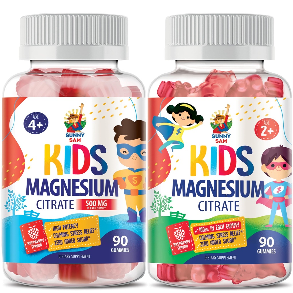 Sanny SAM Magnesium Gummies pro děti a dospělé - Klidná hořčík Žvýkačky - Magnesium Citrát Žvýkací dodatek pro nádech a svalovou podporu