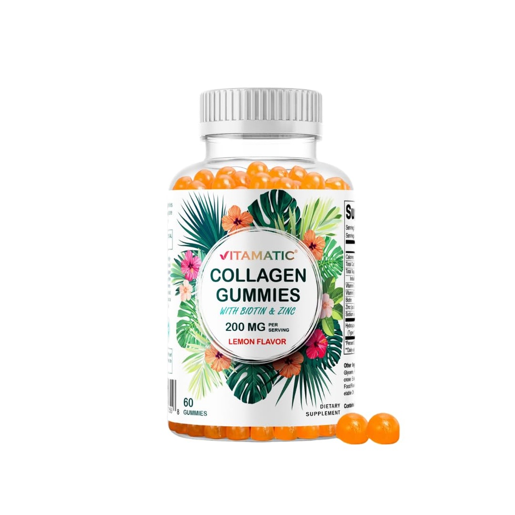 Vitamatická hydrolyzovaná kolagenová guma s vitaminem C, zinkem a biothinem, 200 mg - Zdravá kožní podpora - 60 gummies