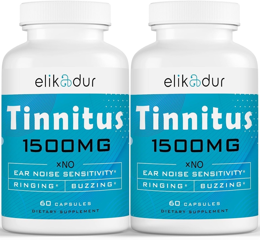 1500 MG Tinnitus for Ringing Ears, Tinnitus Supplement for Ear Ringing, Proprietal Herbal Blend, Ear Tinnitus for Women Men, (60 Caps, 2-Pack)