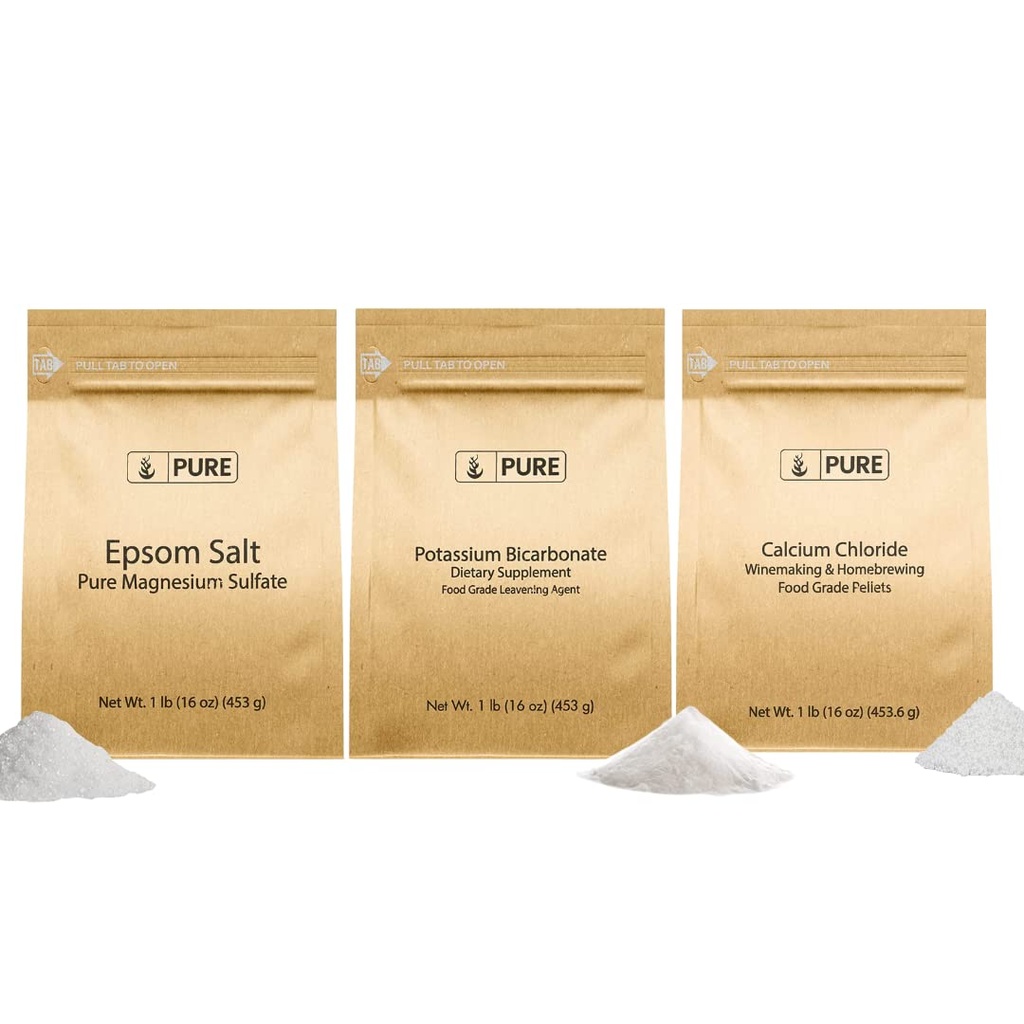 Čisté původní složky draslík Bikarbonát, chlorid vápenatý, & Epsom Salt Bundle, (1lb) Potraviny bezpečné, čištění a vaření