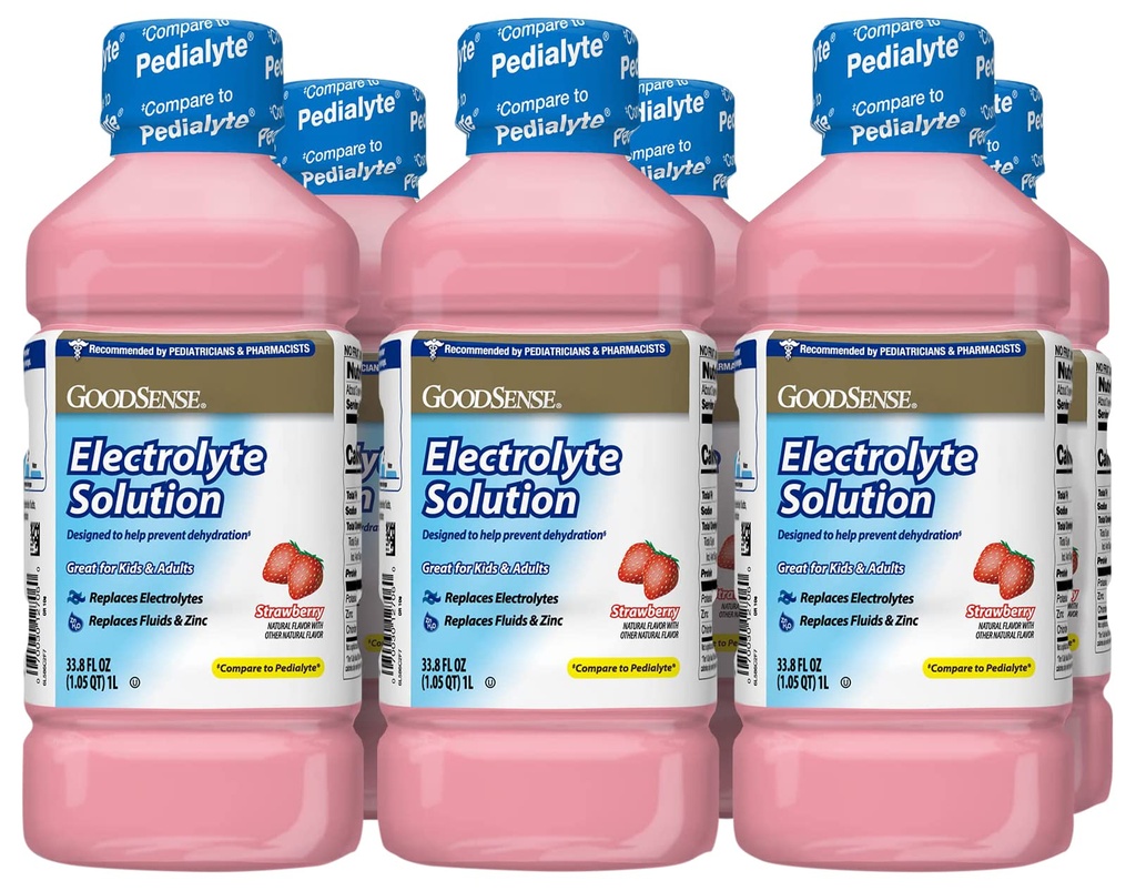GoodSense Strawberry Electrolyte Solution, Nahrazuje elektrolyty, fluid & zinek, děti & dospělí, 33.8 Fluid Ounces (balení po 6)
