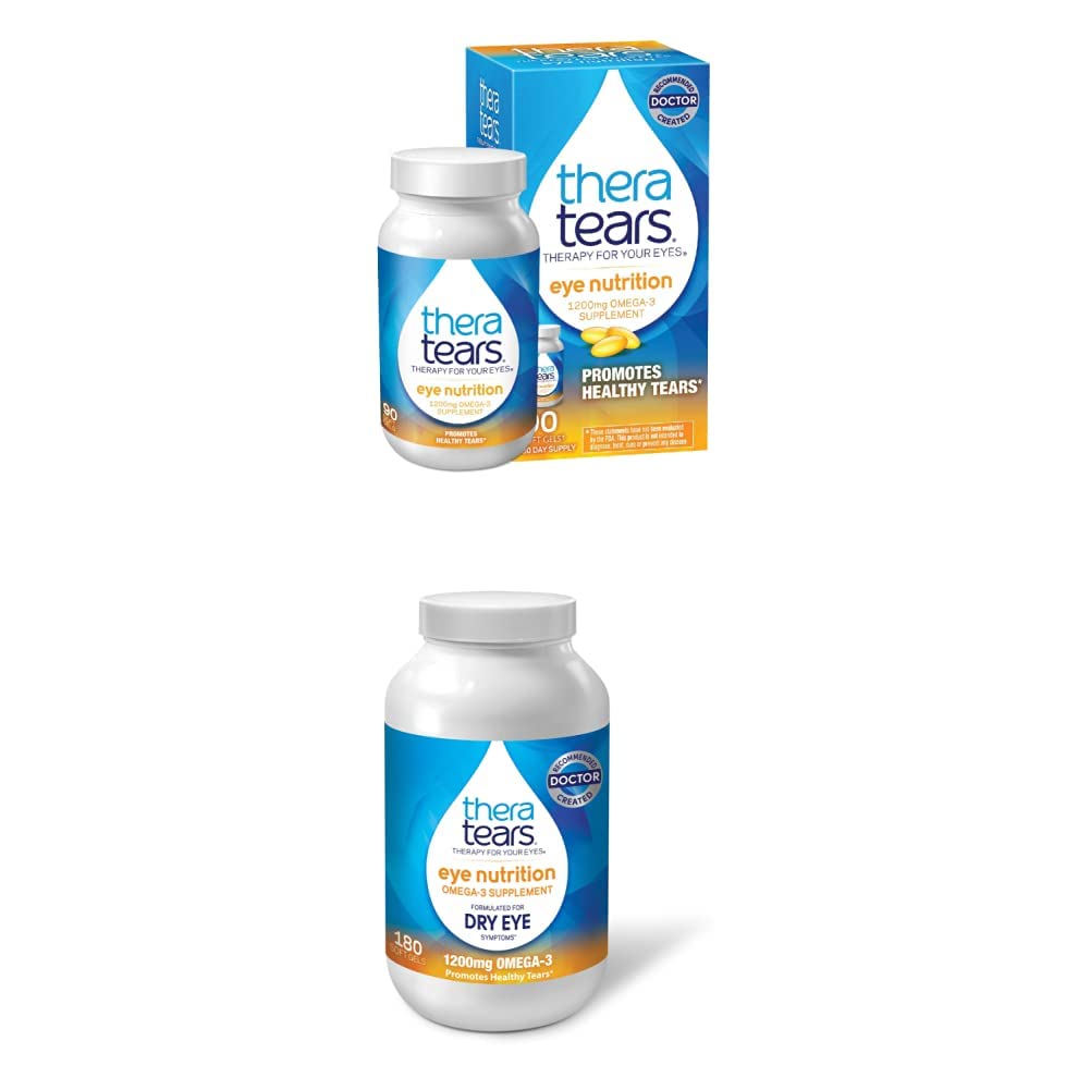 TheraTears 1200mg Omega 3 dodatek pro oční výživu, Organic Flaxseed Triglyceride Fish Oil & VIT E, 90 Počet s Thera Tears 1200mg Omega 3 dodatek pro oční výživu, & Vitamin E, 180 Počet
