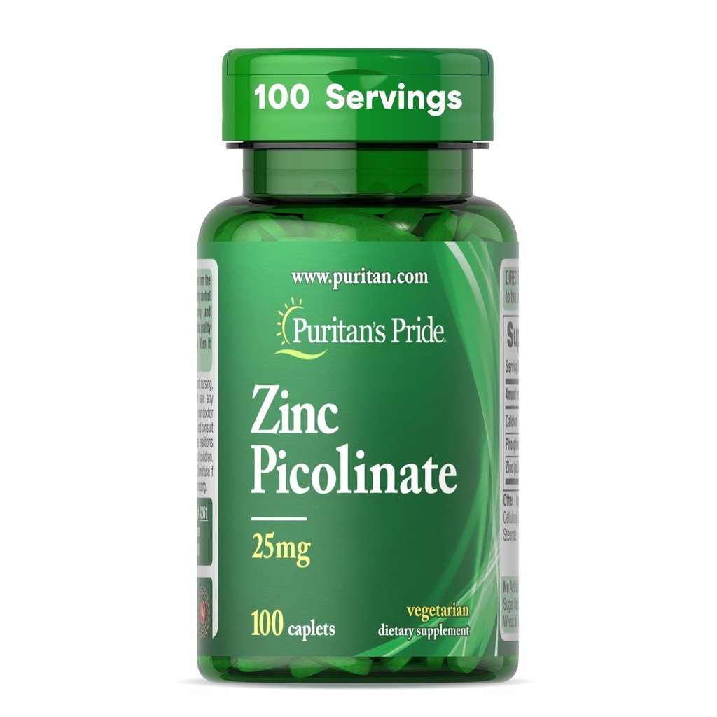 Puritan 's Pride Zinek Pikolinát Zinek 25 mg s vápníkem a fosfor, vegetariánské dietní dodatek pro imunitní systém, energetický metabolismus, buněčné dělení a podpora růstu, 100 kaplety