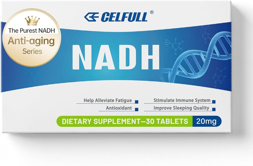 CELFULL NADH dodatek 40mg Enchange NAD + Doplněk pro imunitní podporu Antiaging Cell Regeneration Energy & Chronická únava Doplňky