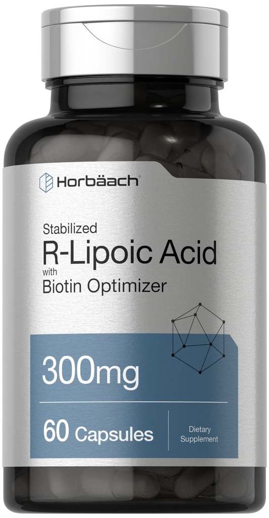 Horbäach stabilizované R- Lipoic Acid 300mg Acid 124; 60 Kapsle 124; s Biotin Optimizer PHAR124; Non- GMO, gluten Free PHAR124; Na-RALA dodatek
