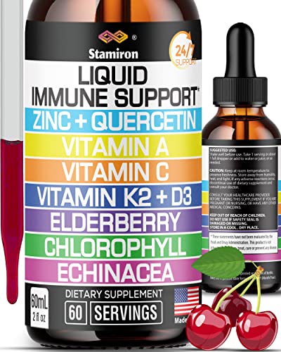 Zinek Quercetin Vitamin C D3 Tekutá imunitní podpora s vitaminem A K2 Echinacea chlorofyl a bezinky - 9in1 Imunitní obranné kapky Komplex pro imunitní zdraví Respirační zdraví - 60 Služební
