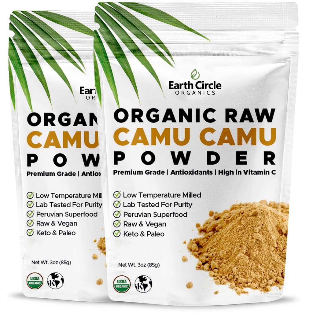 Pozemský kruh Organics Camu Camu Camu Powder - Organic Raw Berry Powder with Natural Vitamin C & Antioxidants - Vegan, Kosher, Non- GMO Superfood for Immunity & Energy - 3oz (Pack of 2)