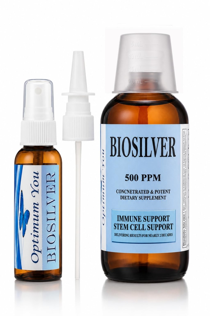BIOSILVER 124; koloidní stříbrná tekutá 124; 500 ppm, Extra síla, 8 oz se Spray Lahvička 124; Imunitní a kmenová buněčná podpora