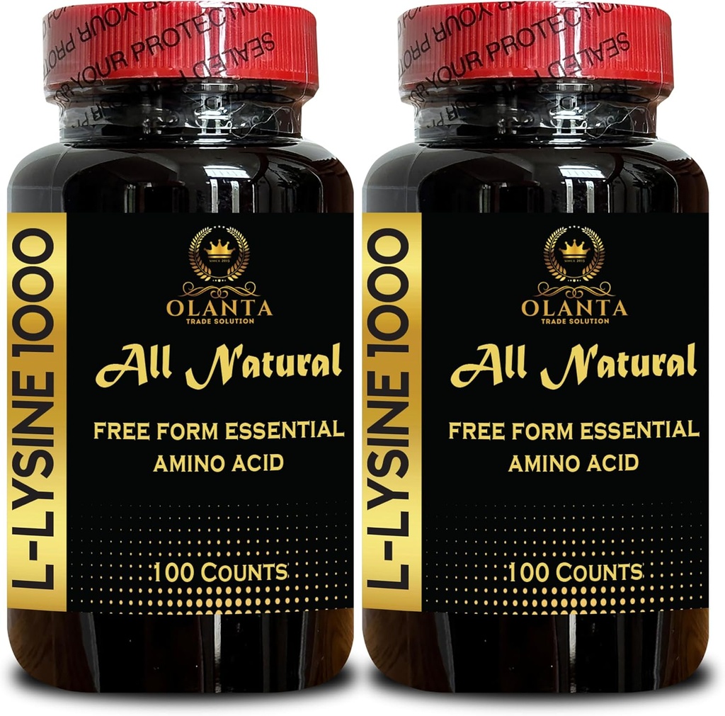 L- LYSINE 1000 mg Bezplatná forma Aminová kyselina Essential - L- Lysin Hydrochlorid na pomoc kontrole vašeho těla Acidová a alkalická rovnováha, kolagenová syntéza, imunitní podpora - 2 lahve 200 Počítá se
