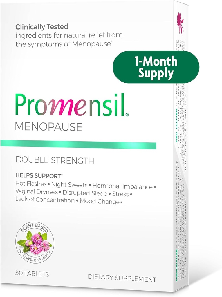 Promensil Menopauza Double Strength - Menopauza Doplňky pro ženy, Red Clover Isoflavones, Pomáhá podporovat návaly horka, noční poty, neklid - 30 Počet