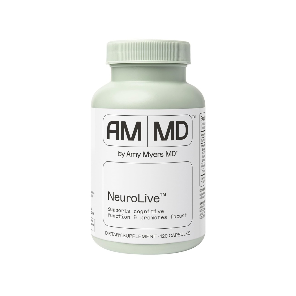 Amy Myers MD NeuroLive - Příplatek pro zdraví mozku pro kognitivní funkci a podporu soustředění - s vitamínem B - Bezlepkové, Non- Dairy & Non- Soy - 120 Kapsle (60 Služeb)