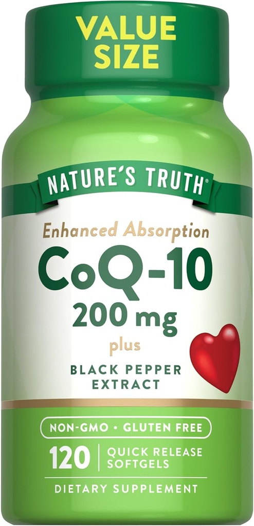 Nature 's Truth CoQ10 200mg PHARMAN 124; 120 Softgels PHARMAN 124; High Absorption PHARMAN 124; Non-GMO & Gluten Free Coenzym Supplement PHARMAL 124; s Black Pepper Extract