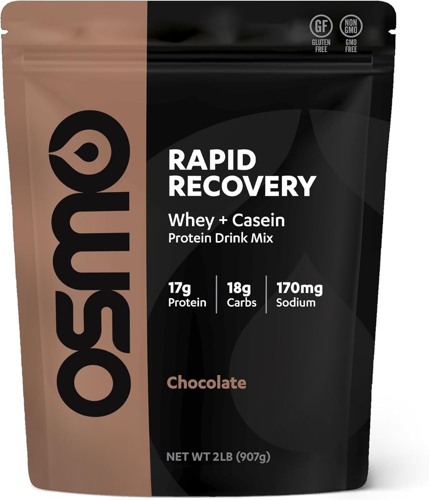 Osmo Rapid Recovery - Syrovátka & Micelar Casein Protein Powder Směs s sacharidy a kofein, Všechny přírodní složky, Umožňuje svalové opravy a zvyšuje Glycogen Restoration - Čokoláda, 22 Služeb