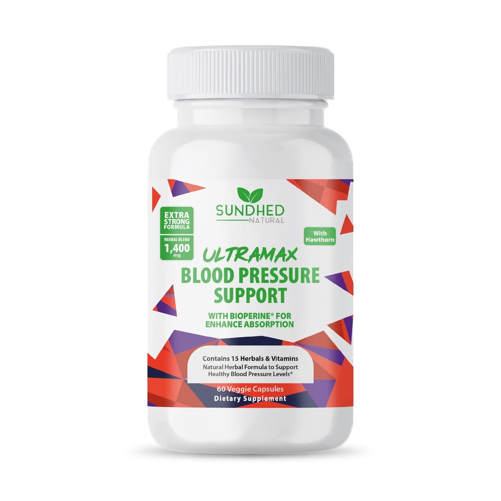 Sundhed Natrual UltraMax krevní tlak s bioperine pro zlepšení absorpce, Hawthorn Berry Kapsle - Multivitamin - 60 Kapsle
