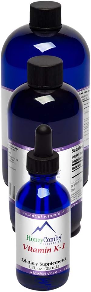 HoneyCombs Vitamin K1 Doplněk Liquid Drops - High potency Vitamin K1 Liquid Drops for Men & Women - Udržovat kostní zdraví, zuby, kůže a další - Alkhol- Free Cold Pressed Vegan Vitamíny (16 Fl oz)