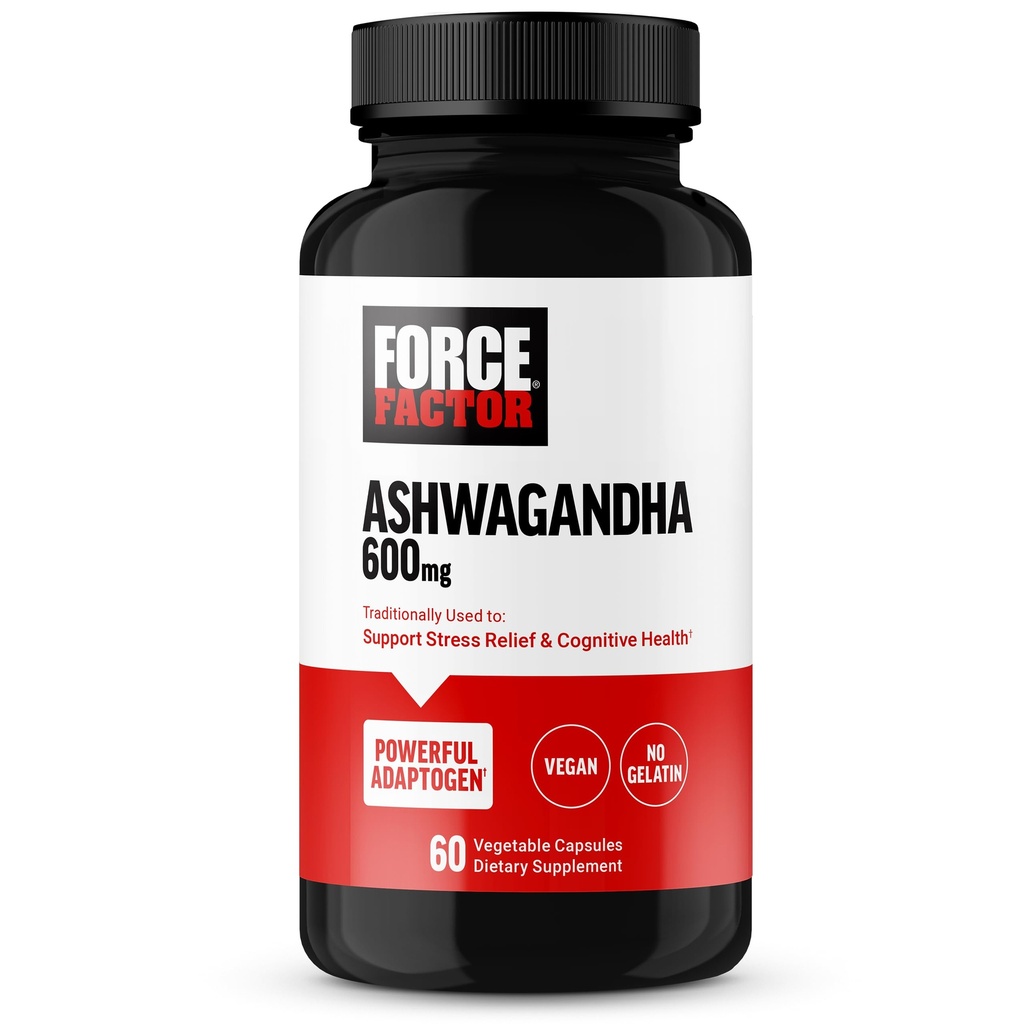 FORCE FACTOR Ashwagandha doplňky Vyrobeno s Premium Vegan Ashwagandha prášek, Adaptogeny na podporu stresu a kognitivní zdraví, No Gelatin, Non- GMO, 60 Kapsle