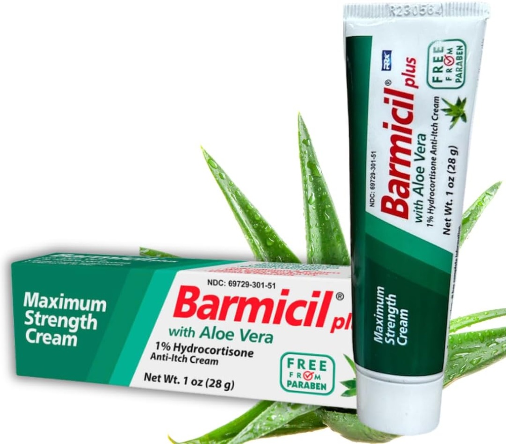 Plus Cream Skin Alergie Aloe Vera s 1% Hydrokortizon Maximální síla Anti- Itch Obsahuje 1 oz Tube (28 Grams) Zmírňuje kožní alergie