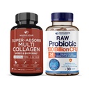 Zdravé Wellness Super- Absorb Multi kolagen pilulky (typ I II III V X) Organic Byliny a bioperine + Organic Probiotics 100 Billion CFU, Dr. Preferovaný Probiotika pro ženy, muže a dospělé Bundle
